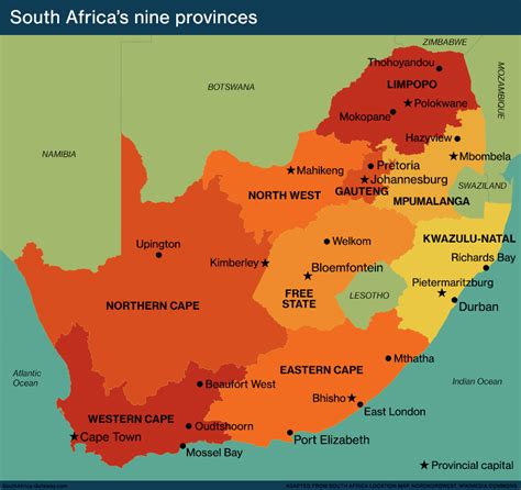 South African Cities And Provinces .